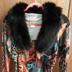 Cardigan Sweater Set w/Fur Collar (2 Pices)